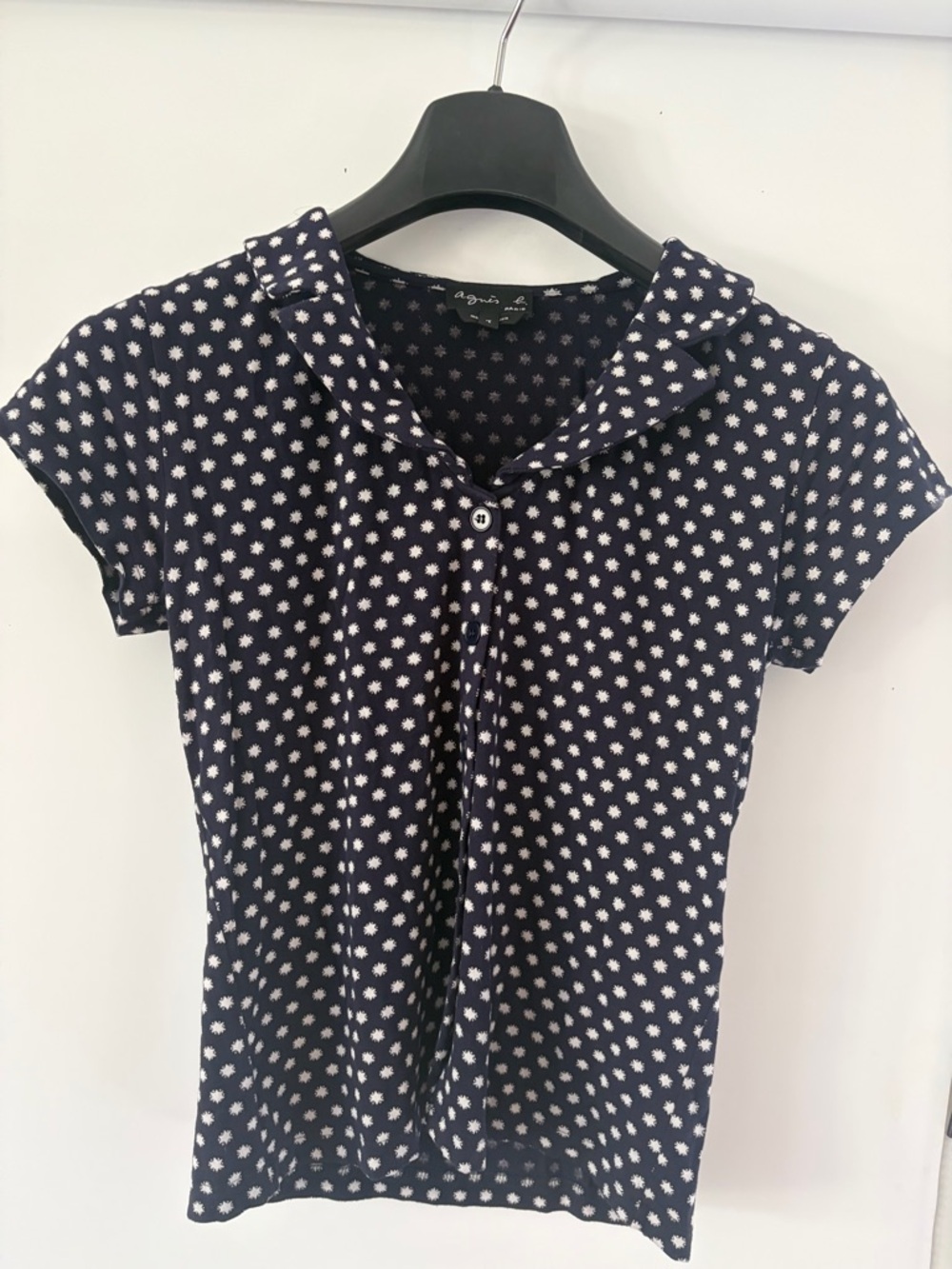 Agnes B Navy  Short Sleeve button down Top